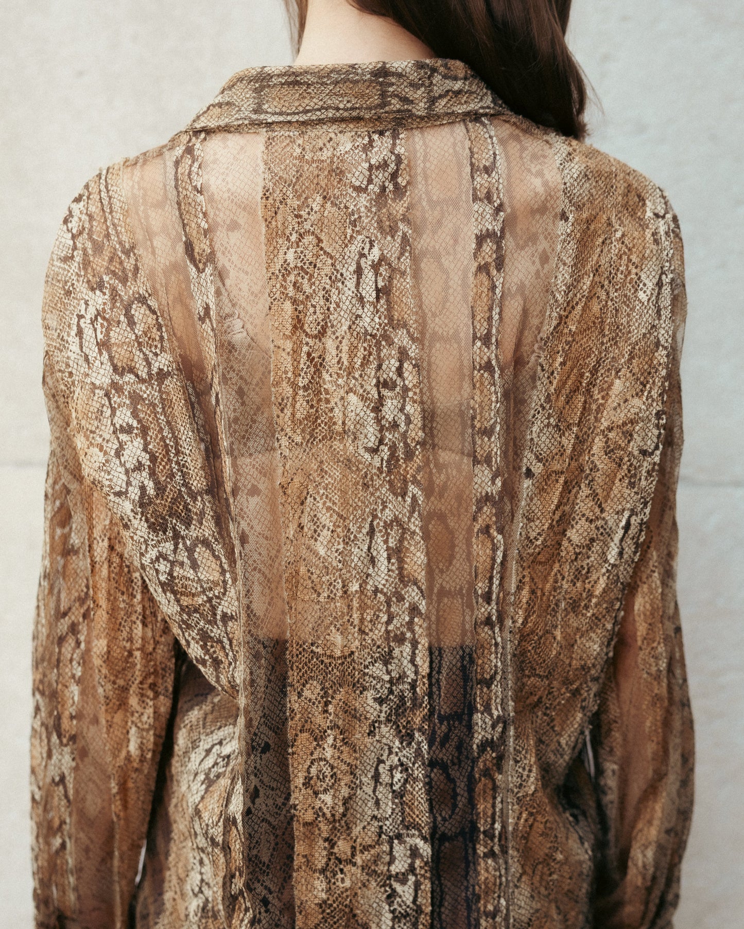 Vintage sheer animal print blouse, fluid sheer fabric, warm tones, unlabeled — BB Vintage by Maxine