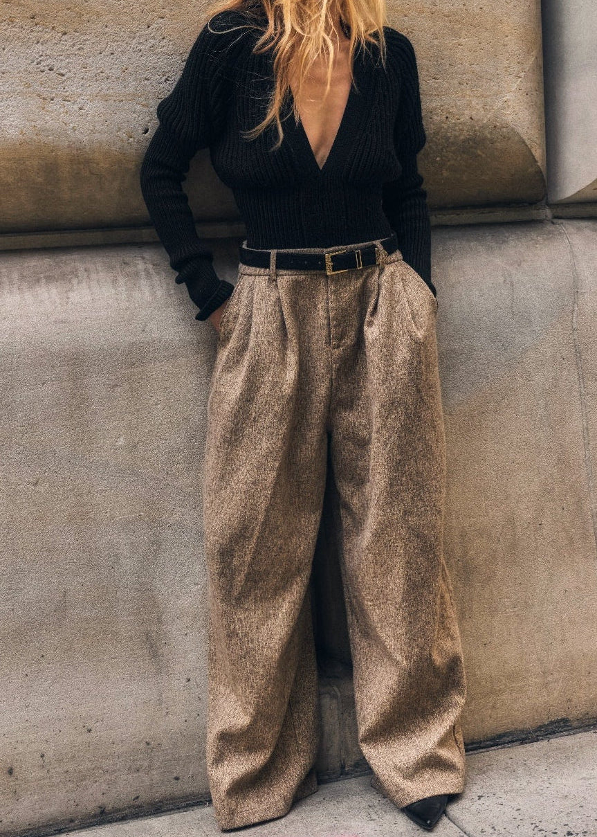 Camel wide-leg trousers, back view, relaxed fit — BB Vintage by Maxine