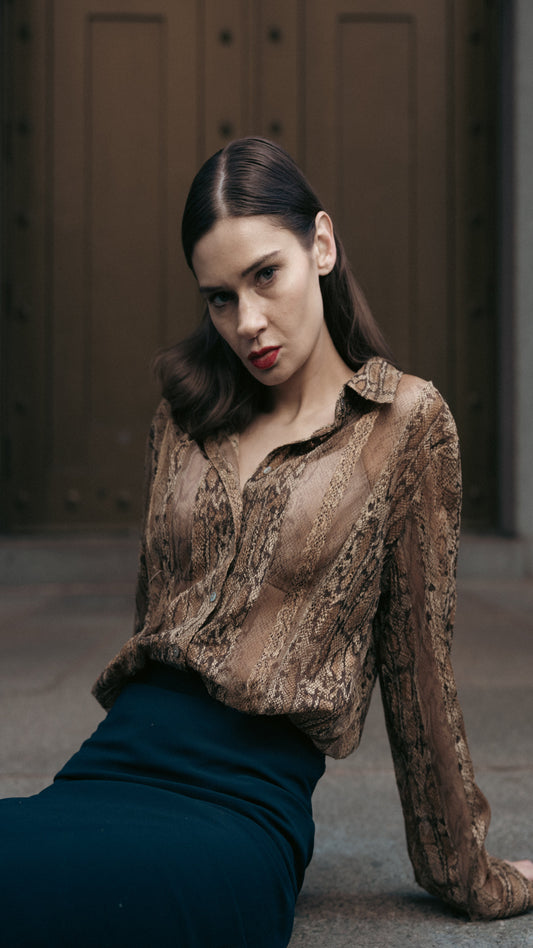 animal print sheer blouse button down tiger print