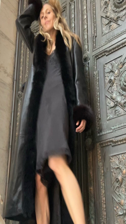 Mink Trimmed Leather Coat