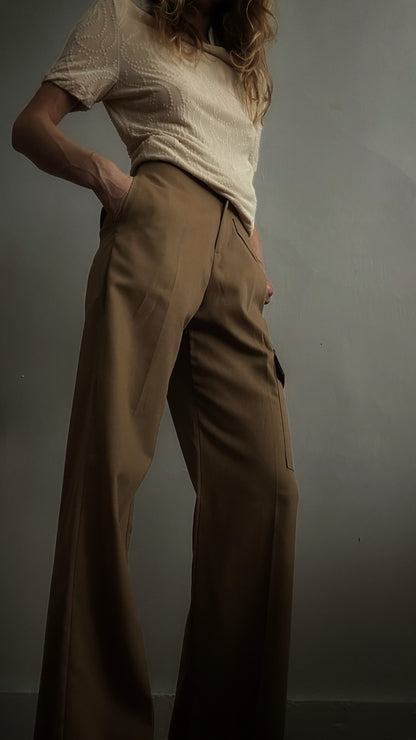 Cargo Pants Tailored Brown Camel Color Straight Leg