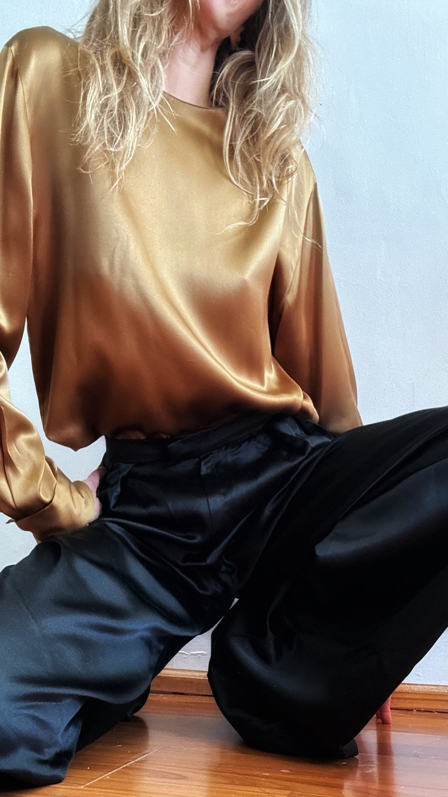 Chanel Pants Satin Vintage Wide Leg High Waisted