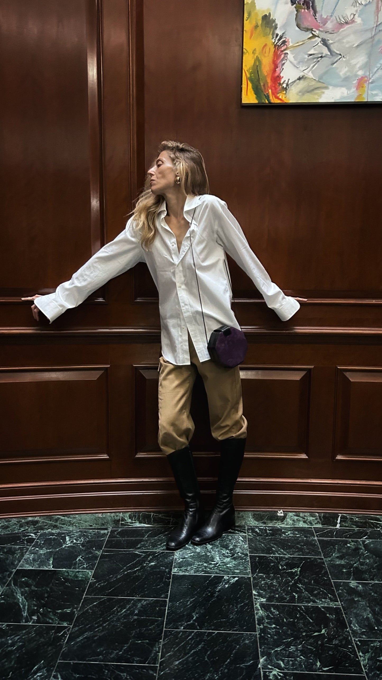 Leather & Suede Octagon Bag