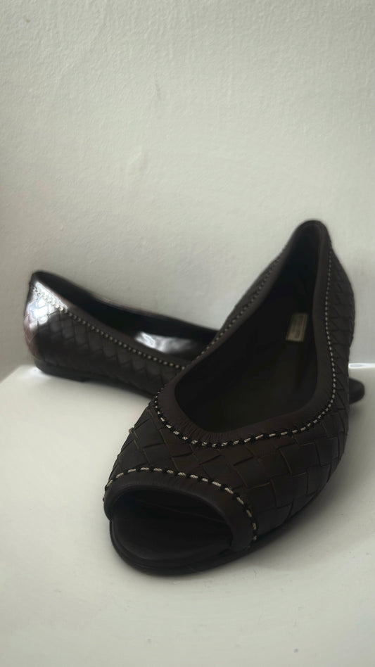 Peep Toe Leather Flats Sandals Loafers Luxury Bottega Veneta 90's Y2K