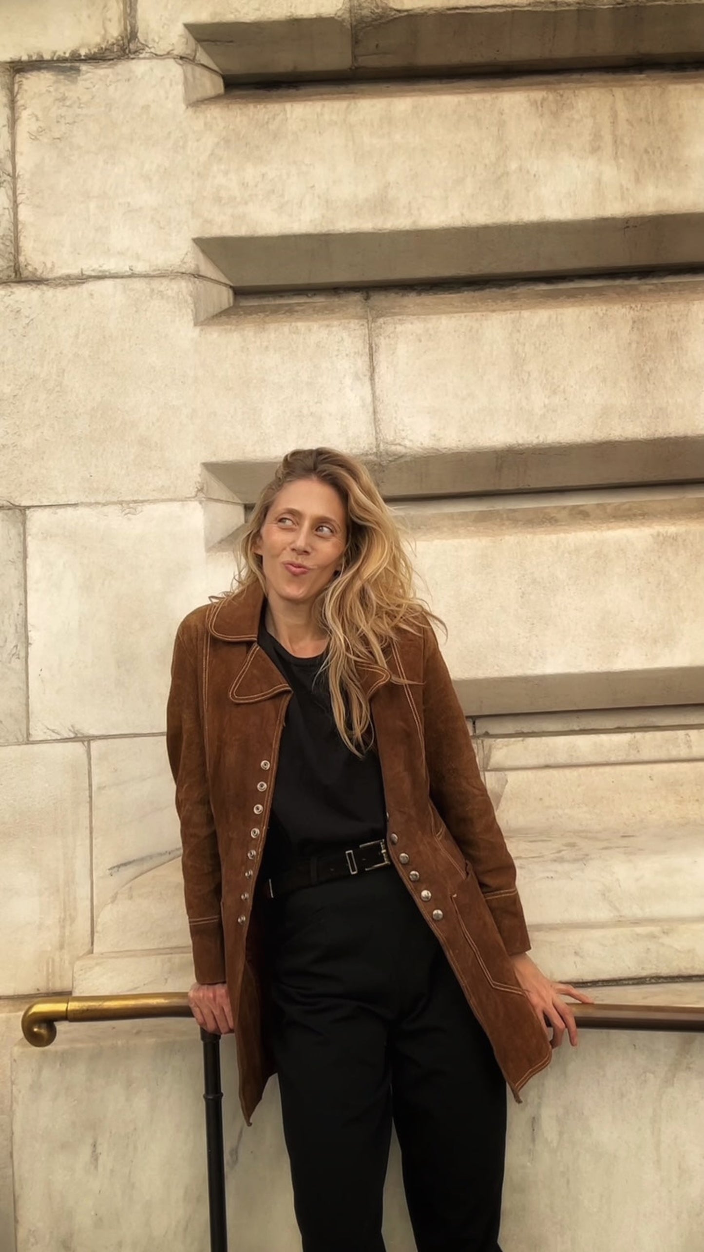 Suede Jacket Brown leather 60s Button Down Coat Waist Jacket 