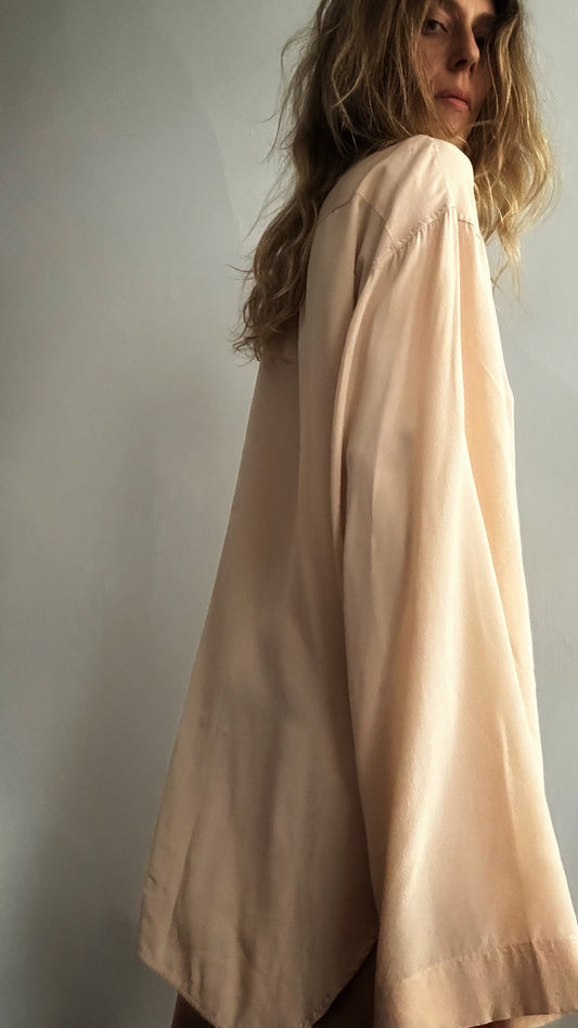 Celine mid 2000s nude silk blouse, trumpet sleeve detail, loose fit — BB Vintage by Maxine