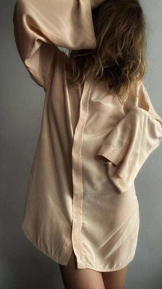 Silk Celine Blouse Top Spring Vintage 90's Shirt powder pink