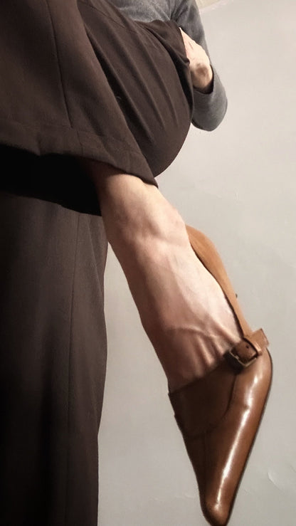 YSL 90's leather kitten heel vintage brown silver point toe