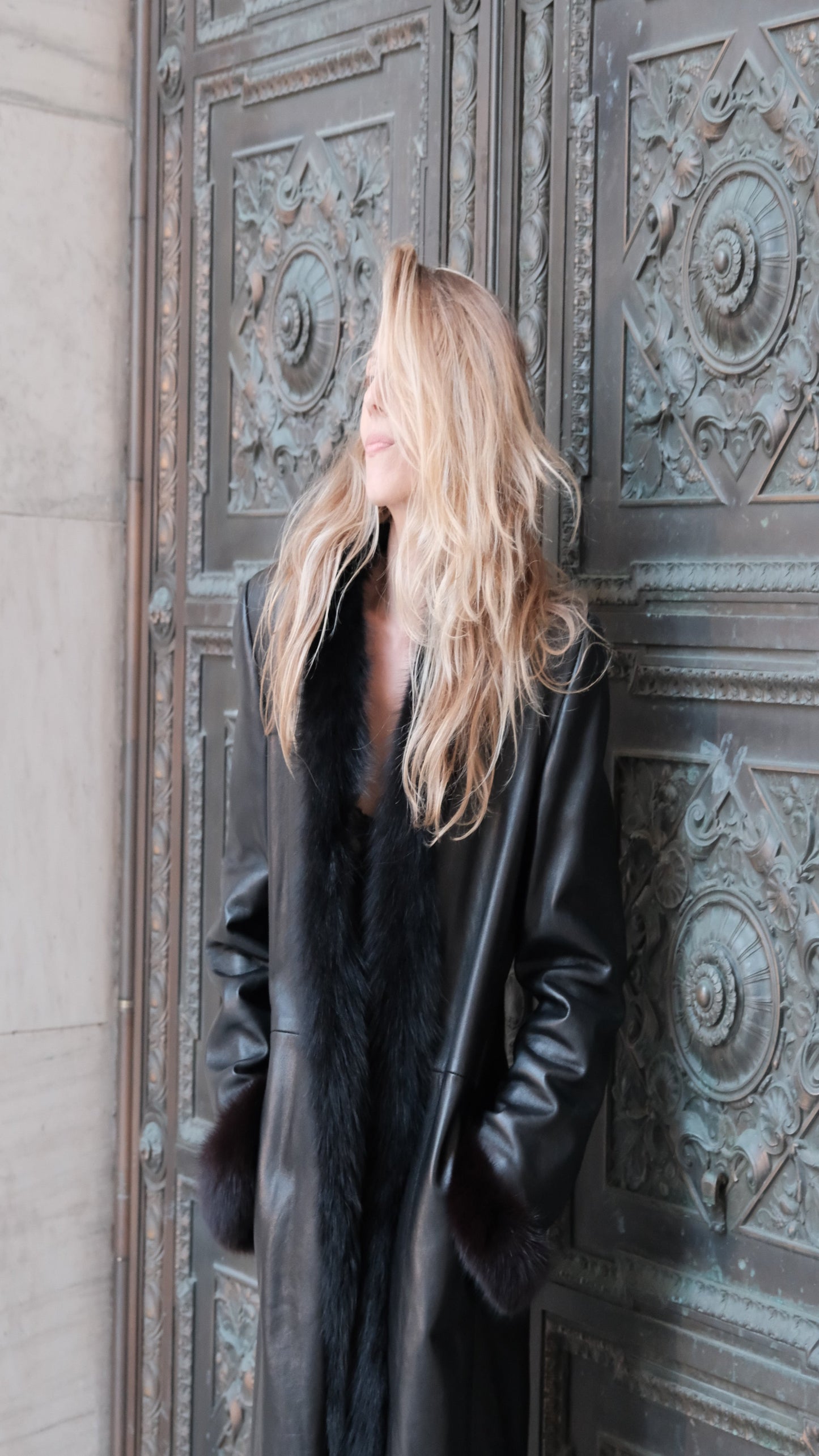 Mink Leather Fur Long Coat Jacket Mob Wife 80s 90s Soft Trench