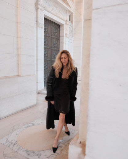 Mink Trimmed Leather Coat