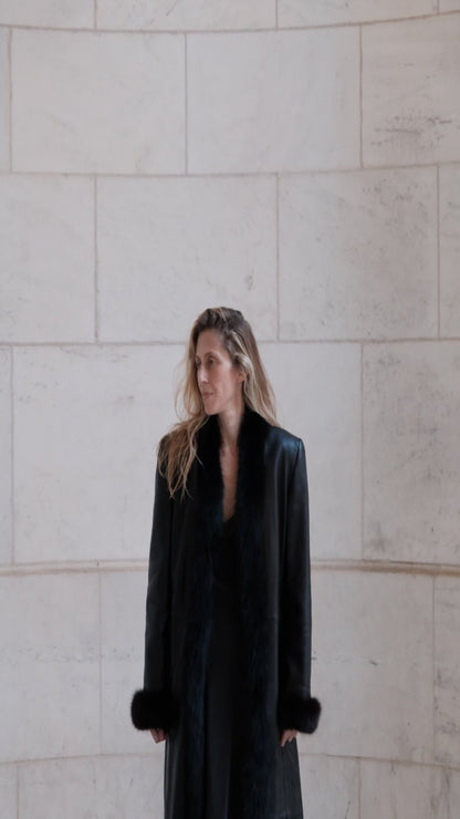 Mink Trimmed Leather Coat