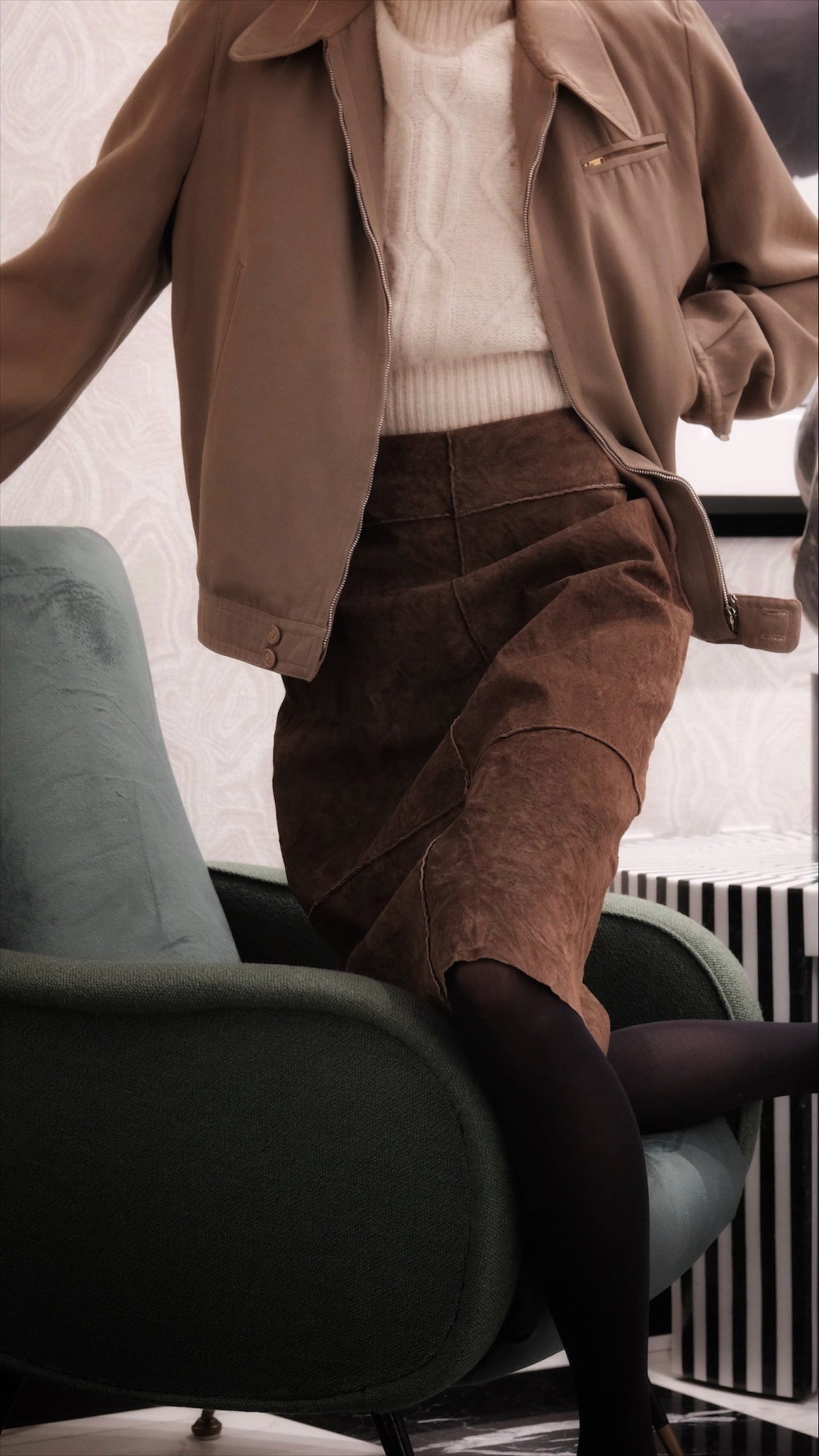 Brown suede pencil skirt long skirt knee length skirt vintage 90's